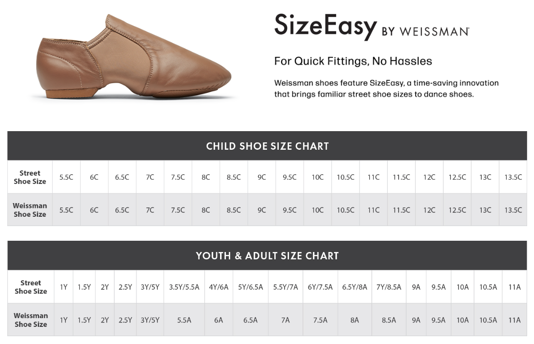 Weissman Shoes Size Chart